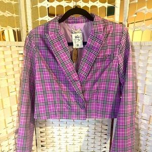 NWT! “CLUELESS” Preppy Plaid Cropped Blazer/ Jacket - Small. FAB shoulder pads!